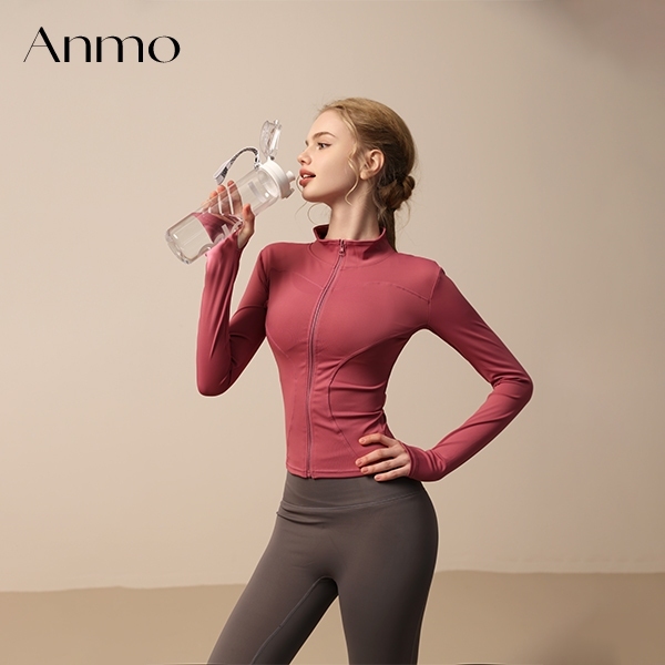 ANMO-Jaket olahraga lengan panjang wanita cocok untuk yoga, gym dan berbagai olahraga.