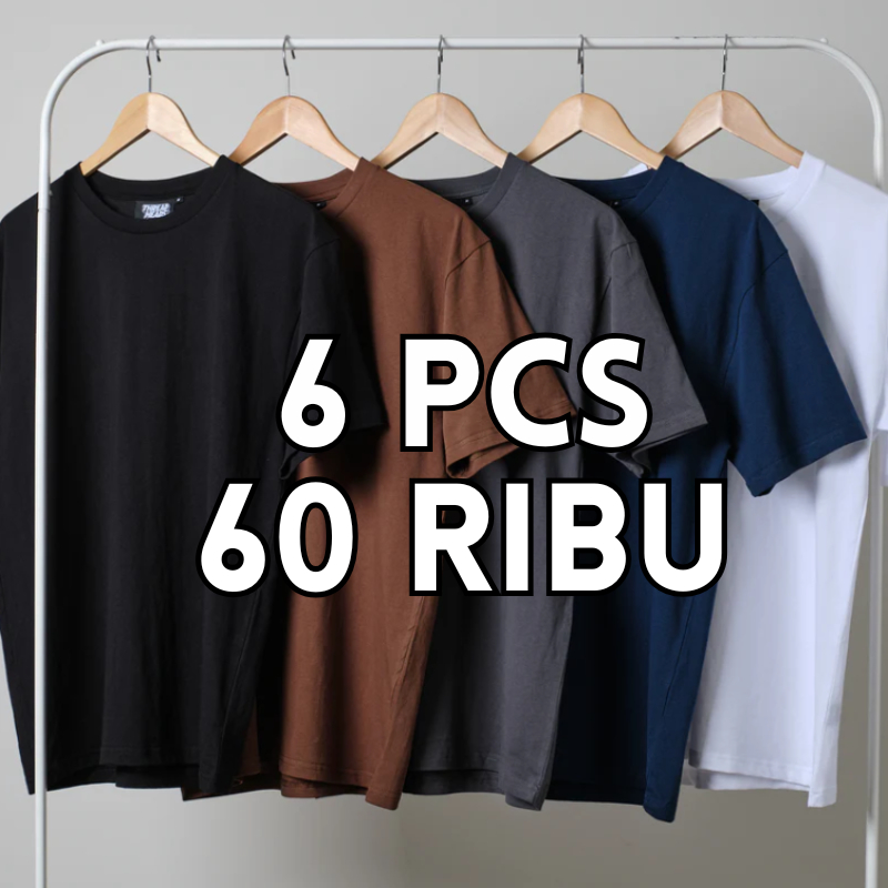 ( PAKET HEMAT 6 PCS ) Kaos Polos Pria Wanita Semi Cotton 30s Premium Lengan Pendek Round Neck Regule