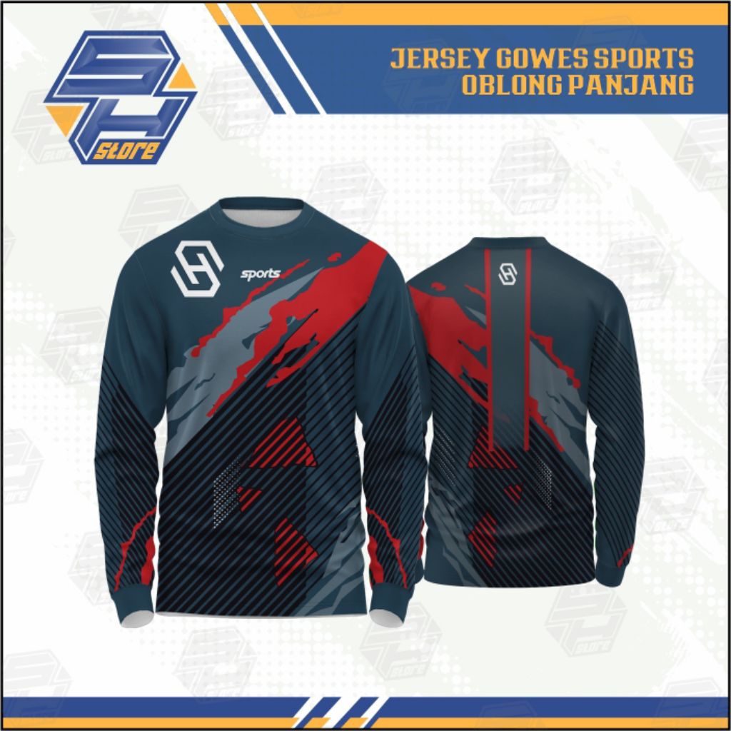 Jersey Gowes Blue Phantom  MTB DRI-FIT Lengan Panjang - Biru Merah Abu / Jersey gowes / Baju gowes /