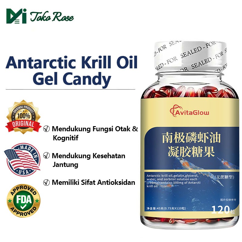 AvitaGlow Antarctic Krill Oil Gel Candy Suplemen Minyak Krill Antartika Mendukung Kesehatan Jantung 