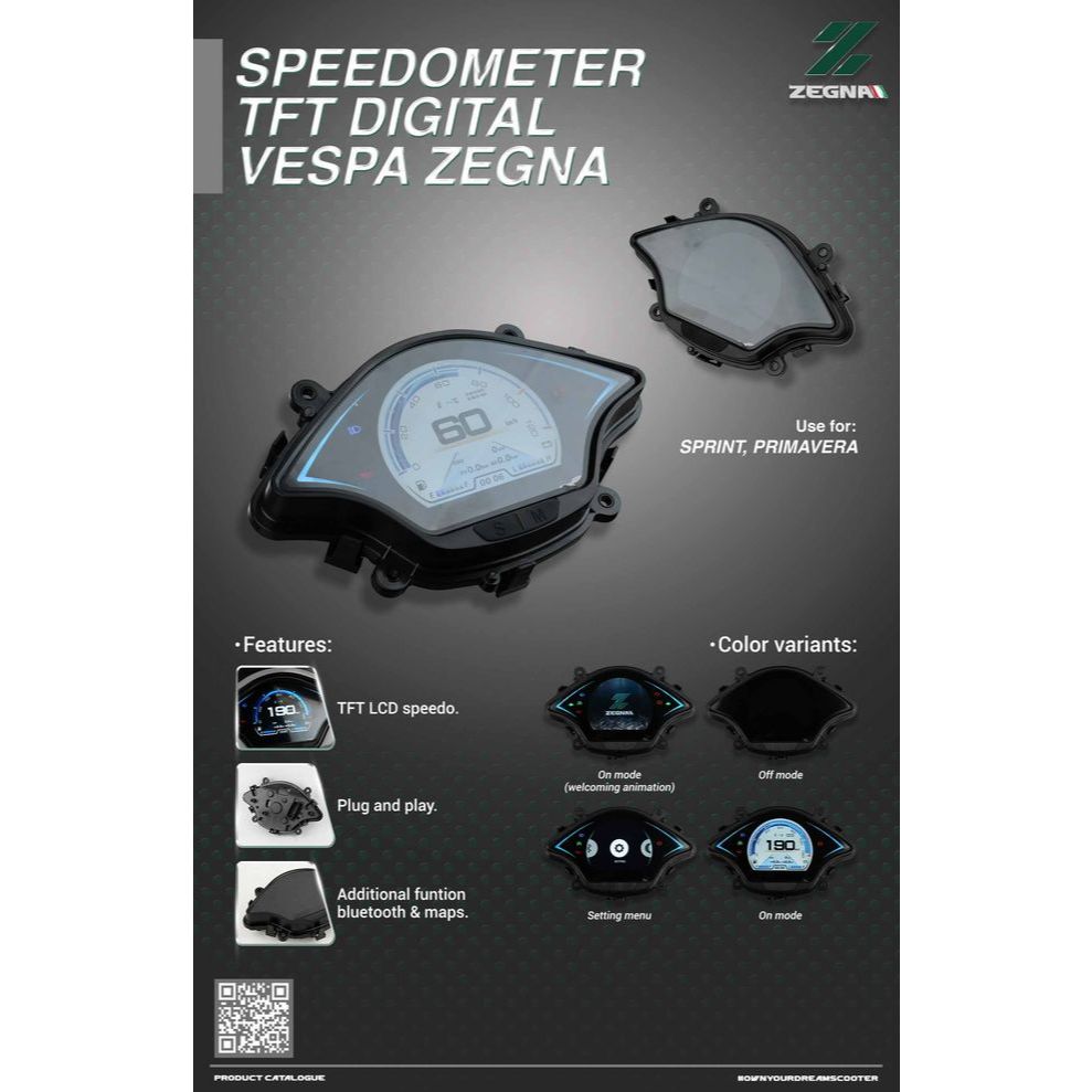 Speedometer TFT Digital Vespa Sprint Primavera Zegna | Speedo LCD Digital Vespa iGet | Panel Meter T