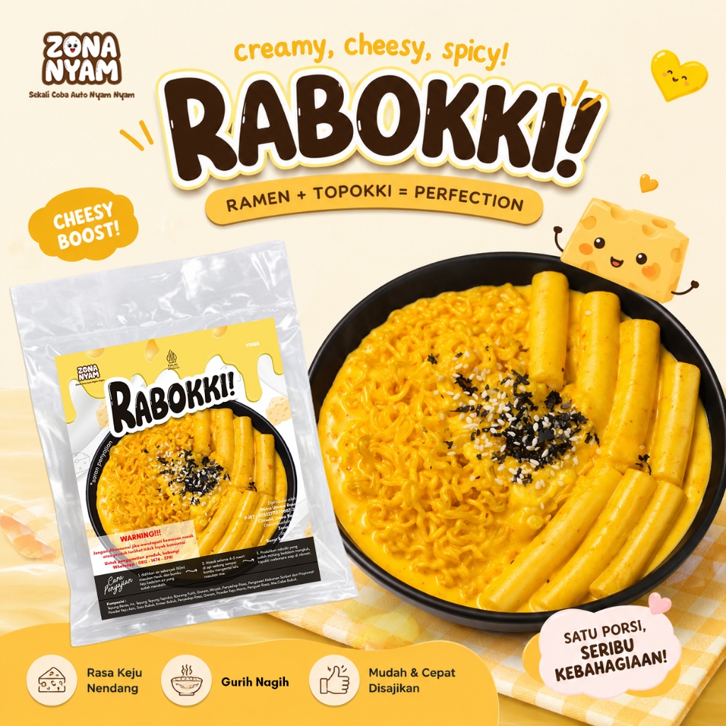 ZonaNyam - Rabokki Ramyeon Keju- Topokki Mie Rose Keju - Tteokbokki Mie Rose Keju  - Makanan Instant