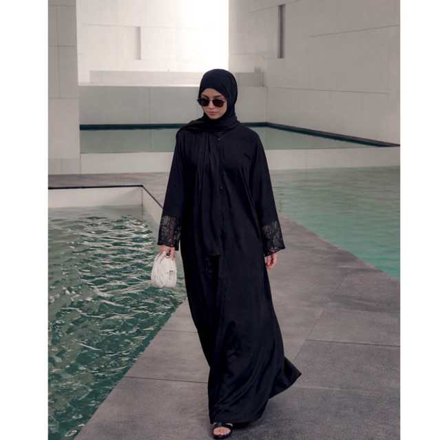 Awail Abaya | Abaya Lace Jetblack Saudi Premium | Abaya Wanita Premium | Abaya Outer