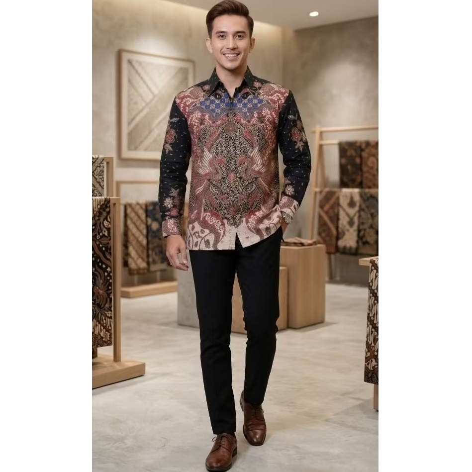 Kemeja Pria Lengan Panjang Motif Saputra Batik cowok Katun Halus lapis furing