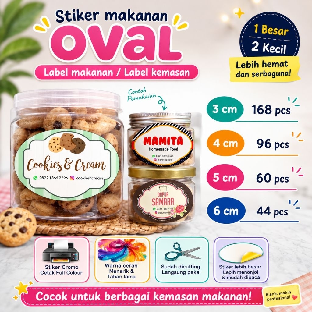 [168 pcs] Stiker Cromo oval makanan / label makanan / label kemasan / stiker kemasan / stiker online
