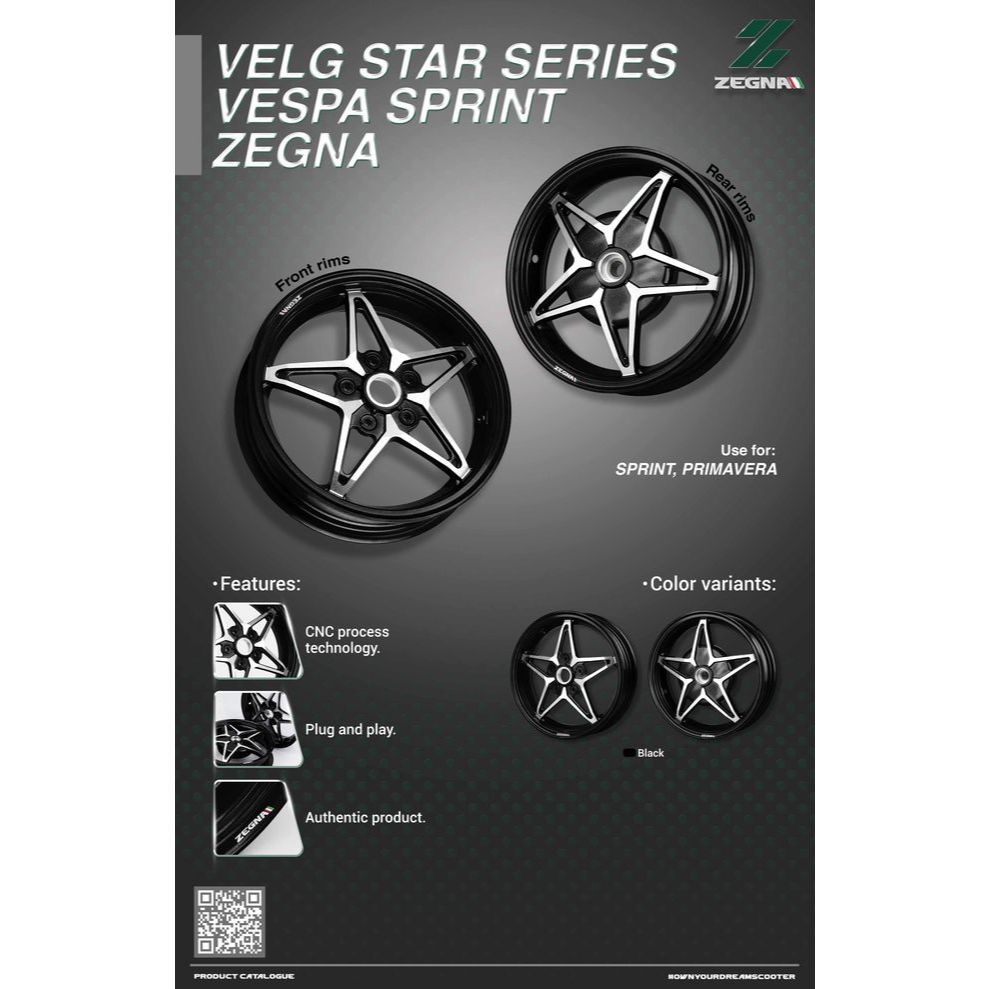 Velg Star Series Vespa Sprint Primavera Zegna | Velg Racing CNC Vespa Sprint | Velg Variasi Vespa Pr