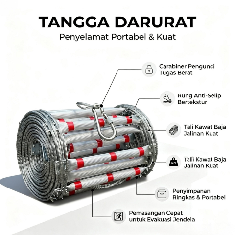 HUMBLE Tangga Darurat Gantung Steel Wire Fire Escape Ladder - HB111