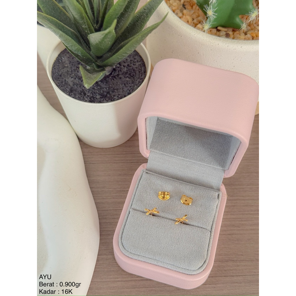 Perhiasan Anting Tindik Love Hati Motif Pasir dan Pita Ribbon Ringan UBS & AYU 8k/375 & 16k/700