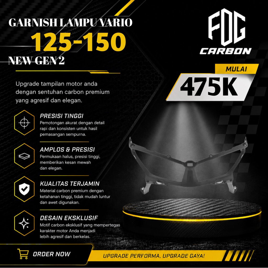 Garnish Lampu Vario 125 K2V Carbon Serat Asli