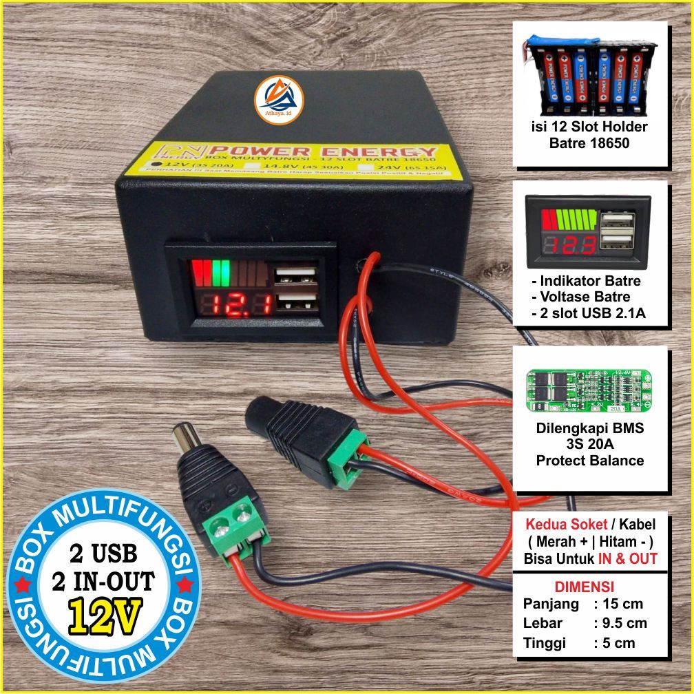 BATRE HOLDER 18650 MULTIFUNGSI , BATRE MAINAN MOBIL ANAK , SPRAYER , UPS POWER BANK , 12V BMS 3S 20A