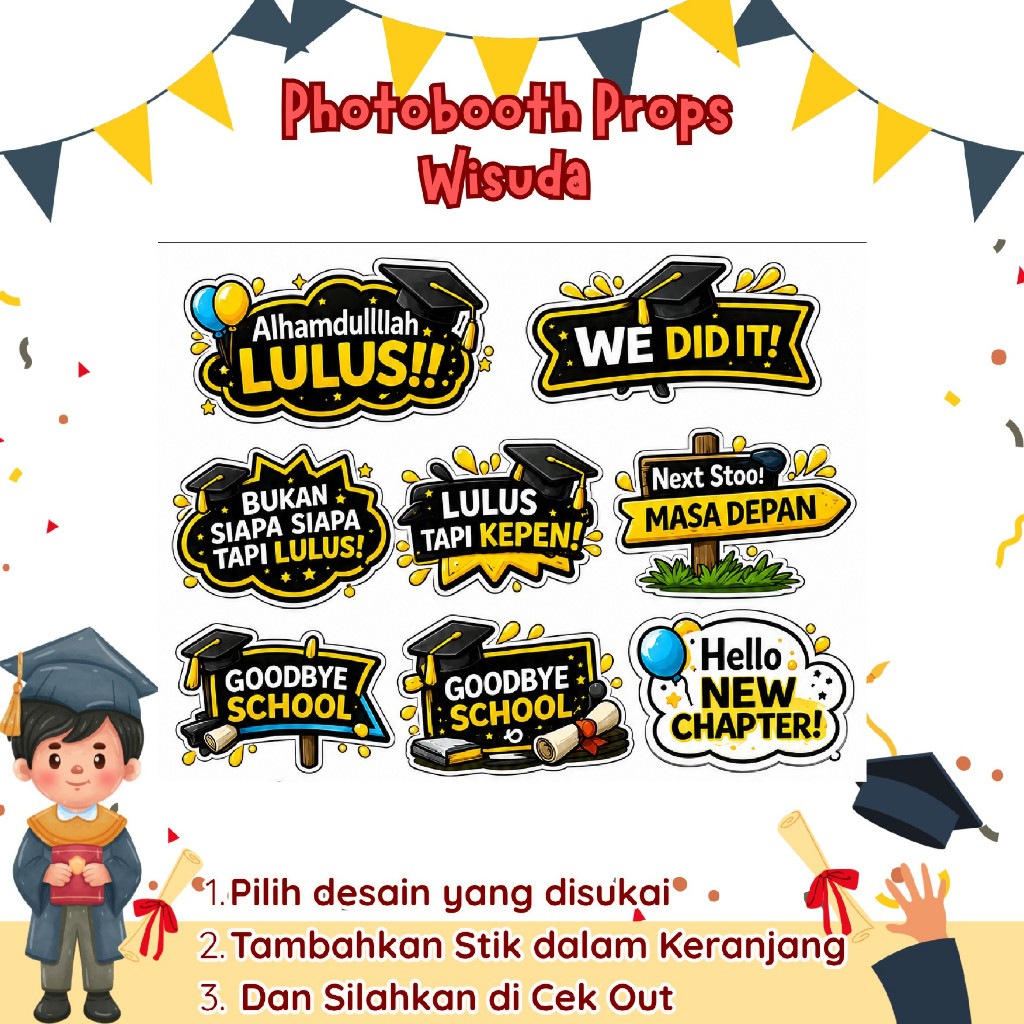 Photobooth Kelulusan Wisuda  | MURAH - CUSTOM - TANPA PO | Photobooth Props | Hiasan Pegangan Foto b
