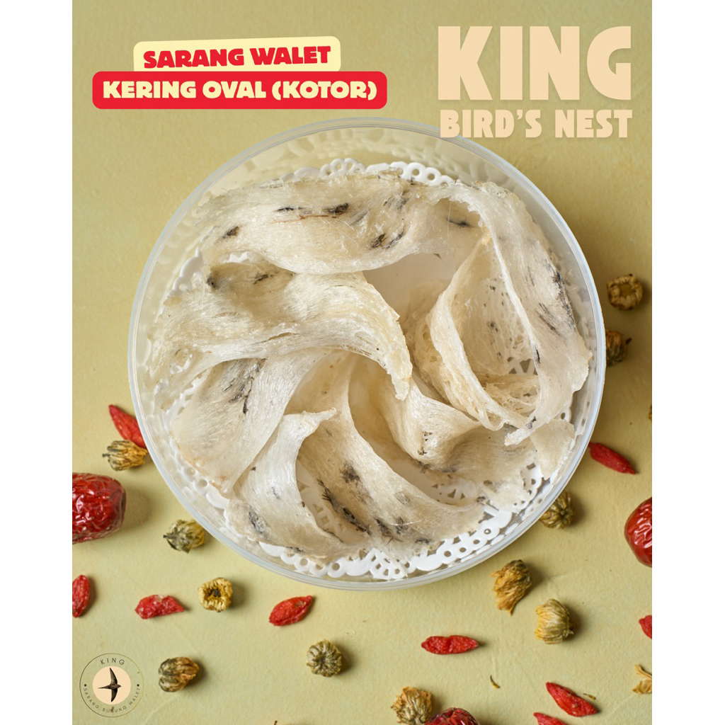 King Sarang Walet - Birds Nest Sarang Burung Walet Oval Besar Kering Mentah 30gr - 100gr