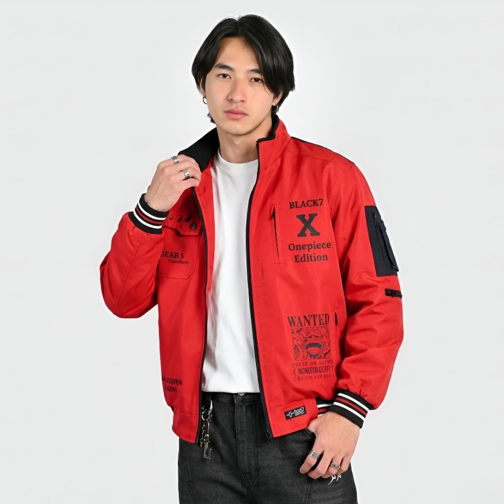 Bomber Jacket One Piece Waterproof Merah Blackseven | Jaket Windbreaker TasIan Bomber Racing Unisex