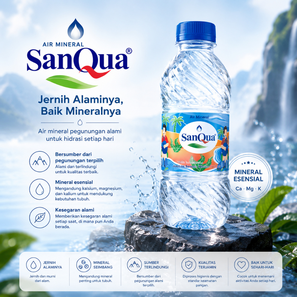 Air mineral Sanqua botol 220ml - botol mini