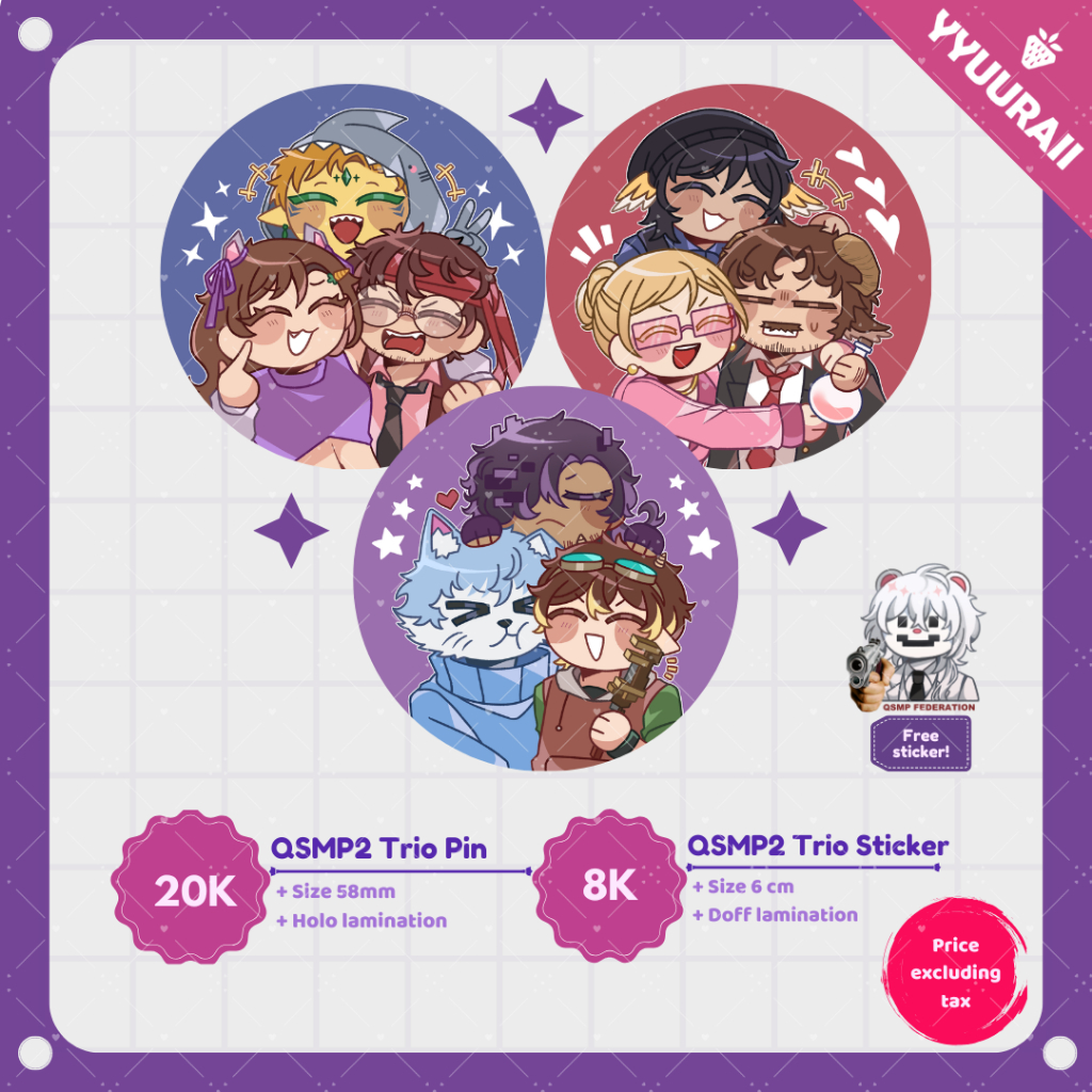 MCYT QSMP Quackity SMP Trio Holo Pin and Sticker || yyuuraii