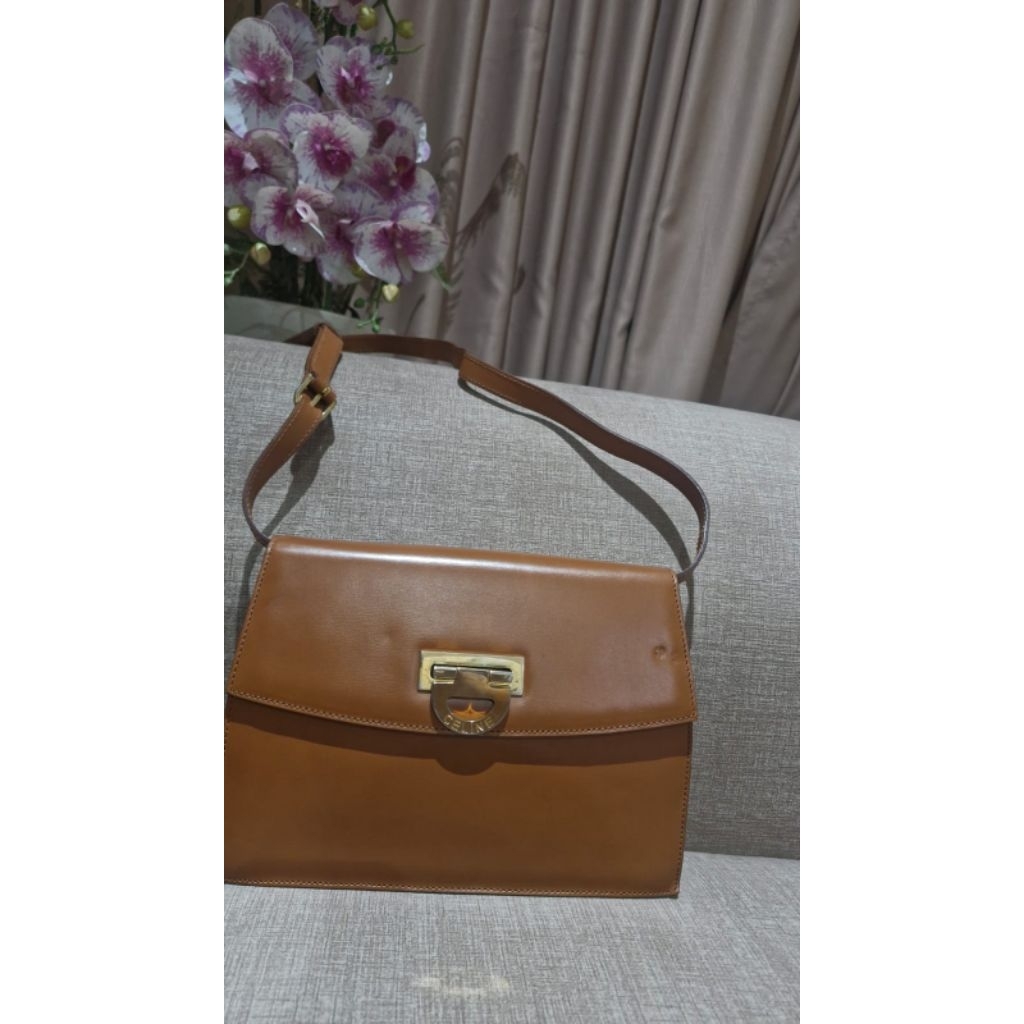 Celine Vintage Gancini Ring Shoulder Bag Brown