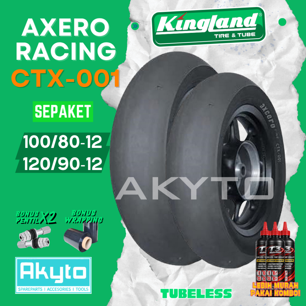 [SEPASANG] 100/80-12 + 120/90-12 / KINGLAND AXCERO RACING CTX-001 SOFT COMPOUND BAN MOTOR RING 12 TU
