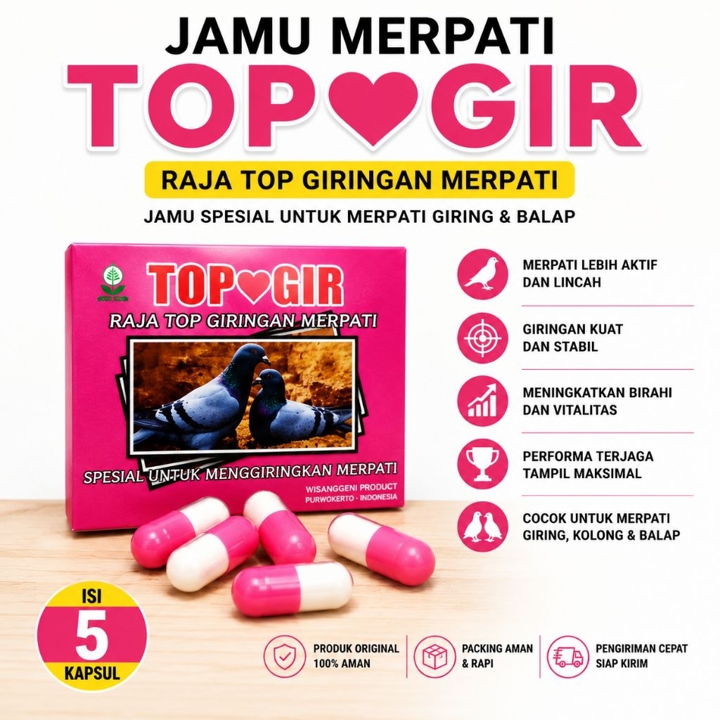 Jamu Merpati TOPGIR Raja Top Giringan Merpati Isi 5 Kapsul | Jamu Giring Merpati Cepat Keketi | Obat