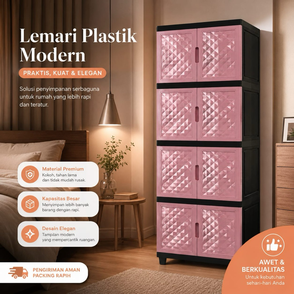 LEMARI PLASTIK 4 SUSUN LEMARI PAKAIAN RAK BAJU RAK SUSUN BAHAN TEBAL KOKOH