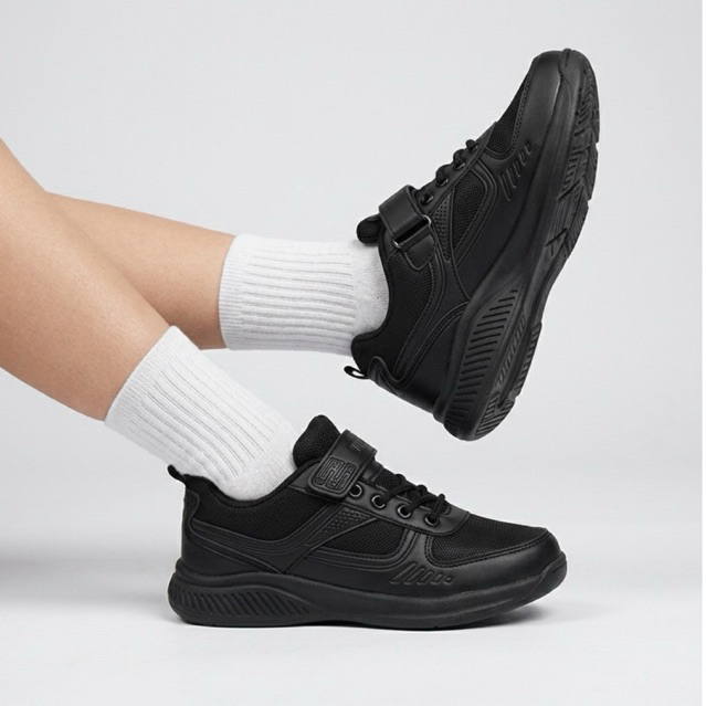 VINZKA - ZORRO 02 Sepatu Anak Sekolah Full Hitam Phylon Ringan Shoes Kids Terbaru Low Sneakers Full 