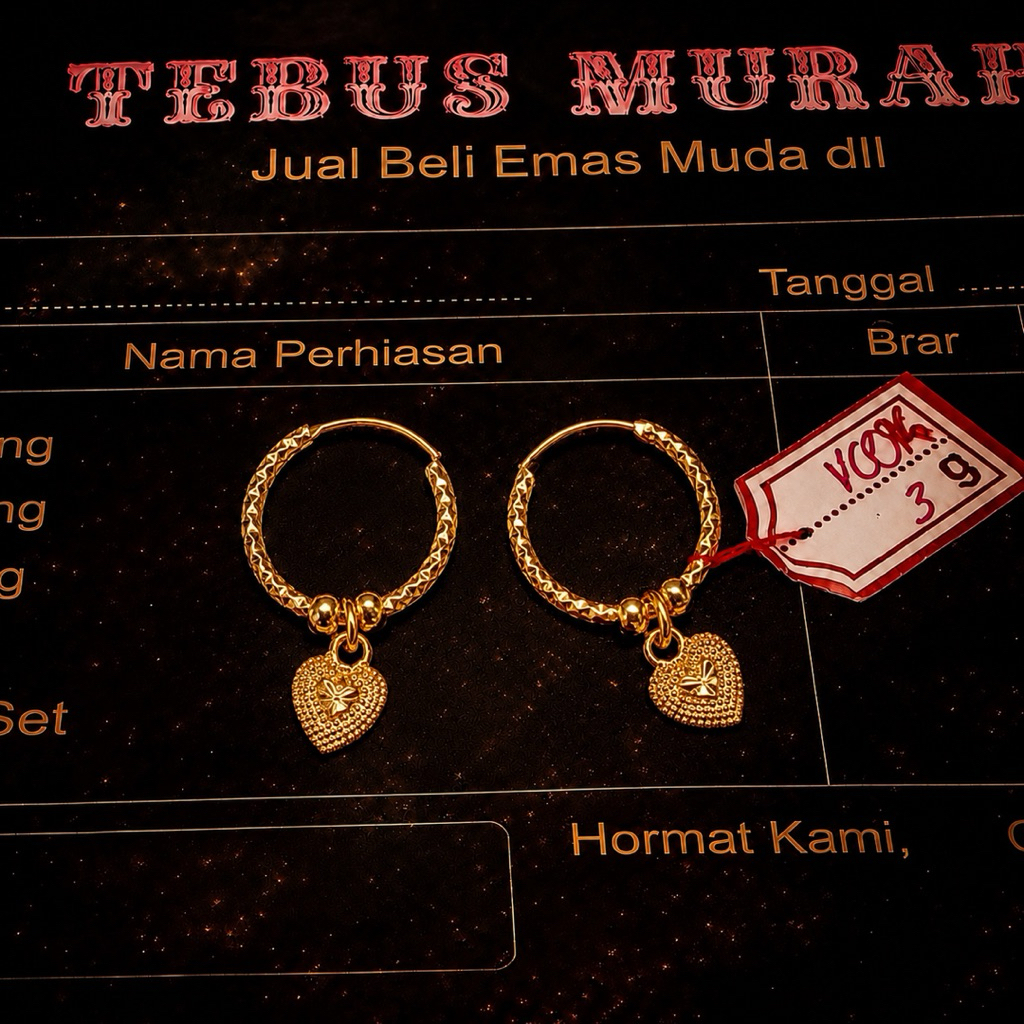 anting emas 24karat kadar 700 ada surat motif terbaru COD