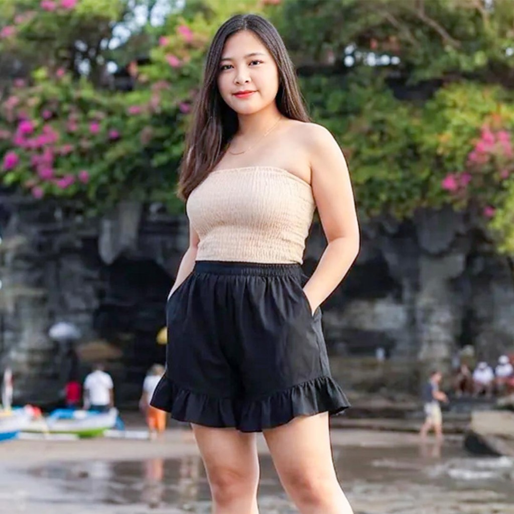 Celana pantai wanita rempel pendek bawahan