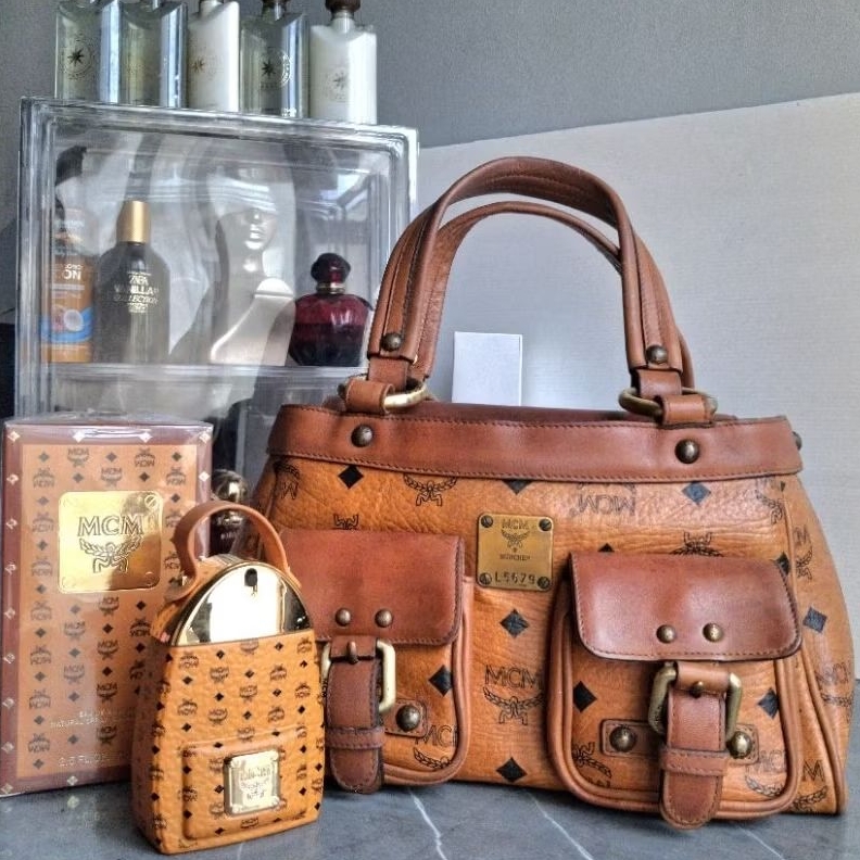 Vintage Tas Handbag Kulit MCM Boston Brown Leather