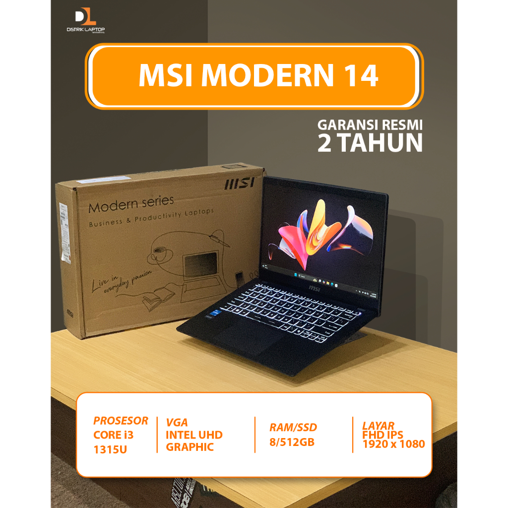 MSI MODERN 14 GARANSI 2TH CORE I3 1315U 8/512GB
