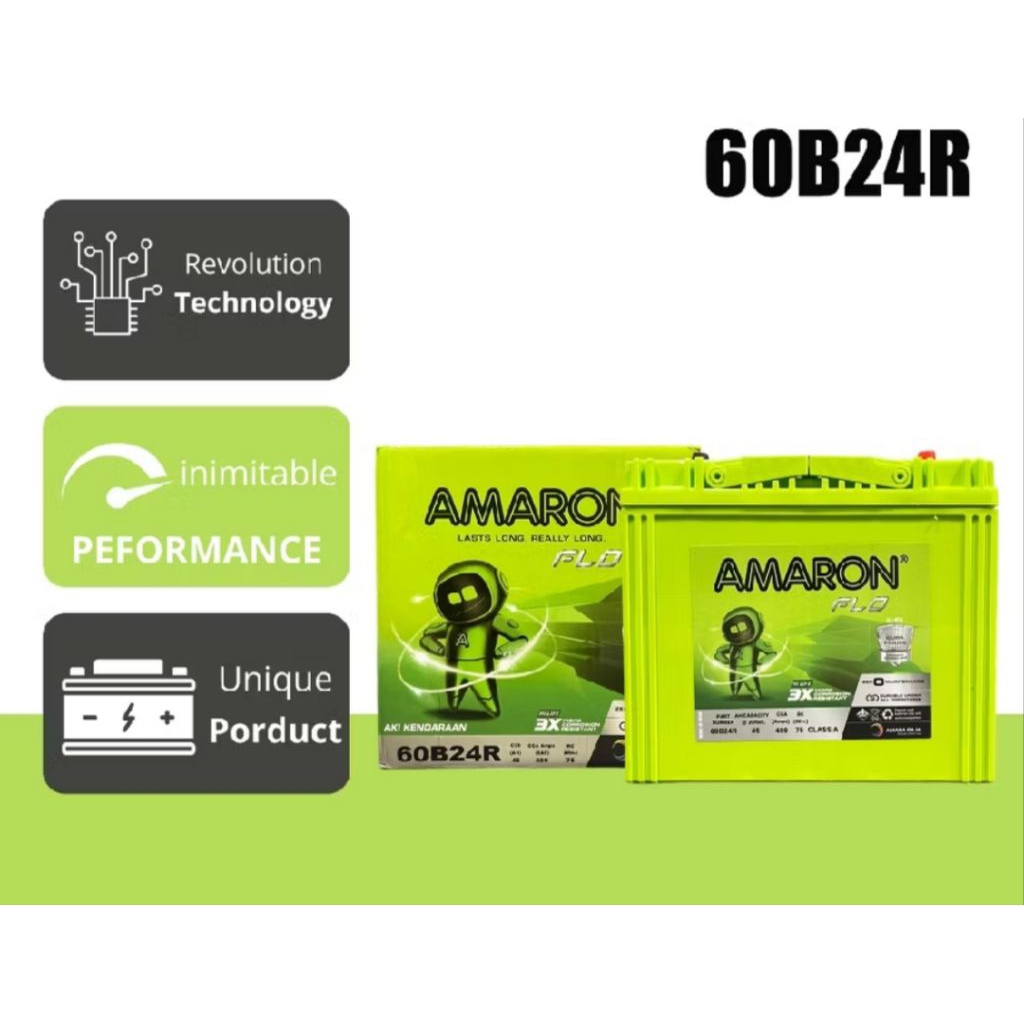 AKI MOBIL AMARON HI-LIFE FLO MAINTENANCE FREE (KERING) 60B24R / NS60 12V (Volt) / 45Ah (Ampere-Hour)