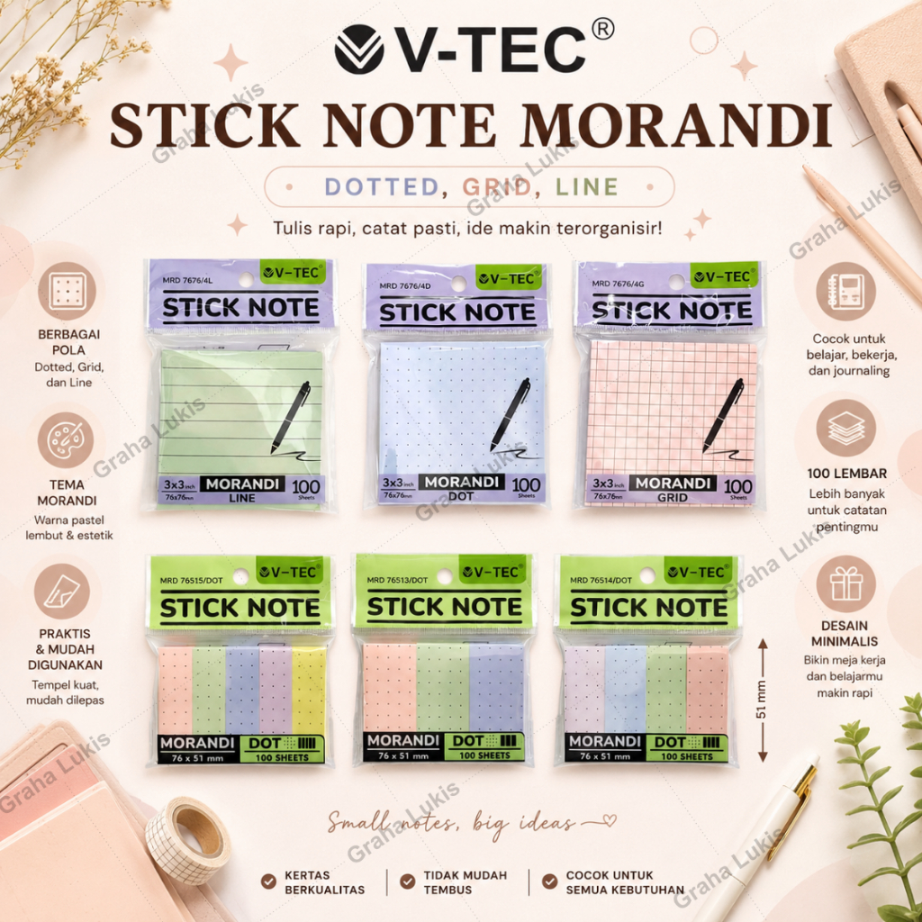 Stick Note Morandi Mix Color Dot / Grid / Line