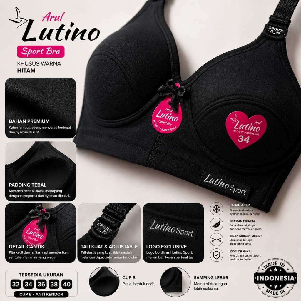6pcs &  3pcs BRA SPORT LUTINO / BH TANPA KAWAT / BH BUSA TIPIS / BH MURAH / BRA BIG SIZE / BRA CUP B