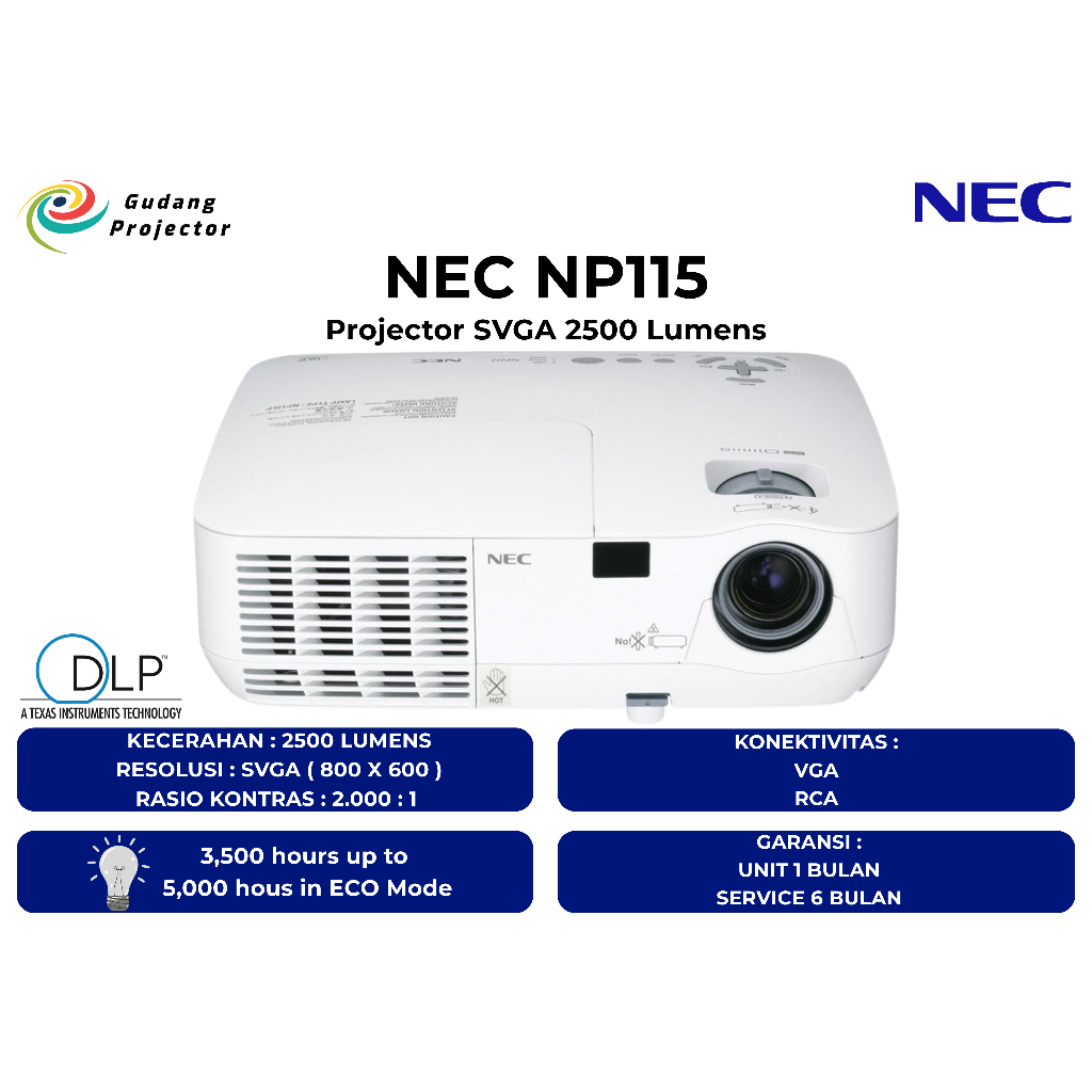 Proyektor Second NEC NP115 2500 Lumens Terang