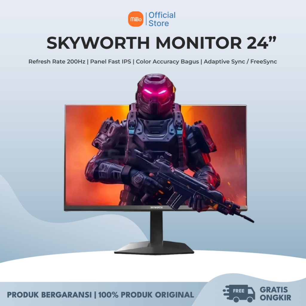 Skyworth Monitor 24 Inch Fast IPS 200Hz, Adaptive Sync, Hitam, Desain Gaming