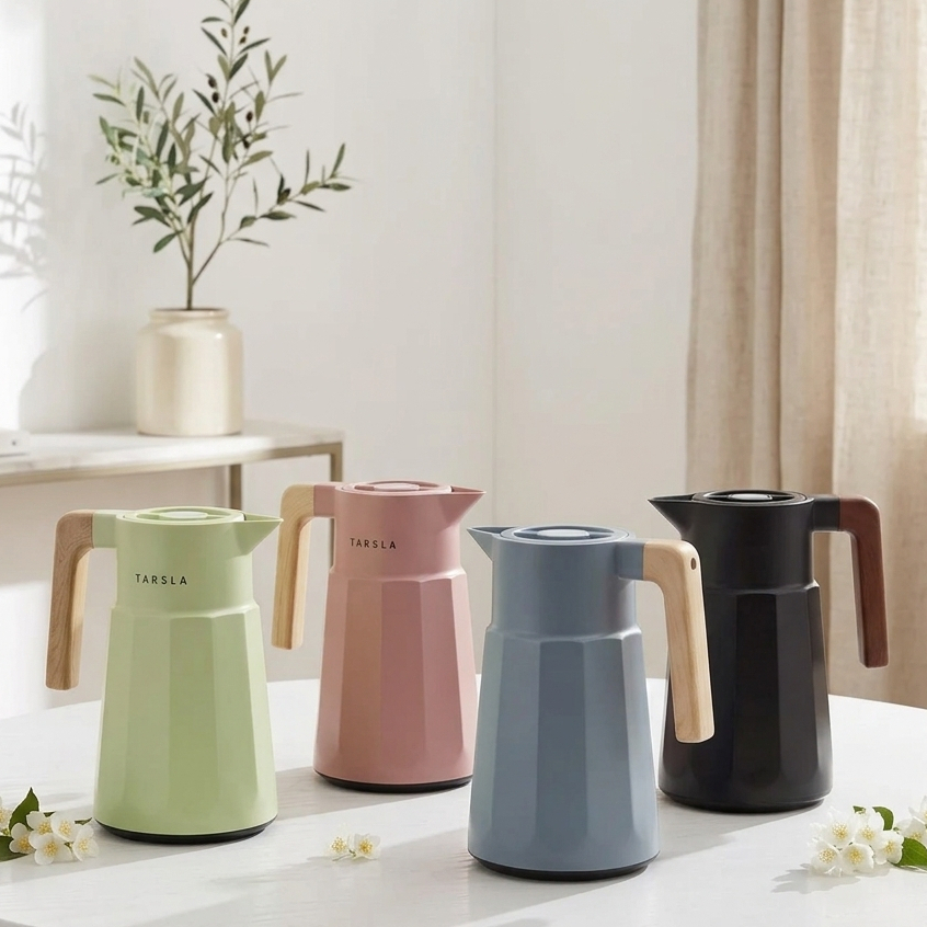 Reo&Homme Teko Temos Air Panas dengan Handle Kayu 1 Liter Insulated Termos TS-116 Teko Air Panas & D