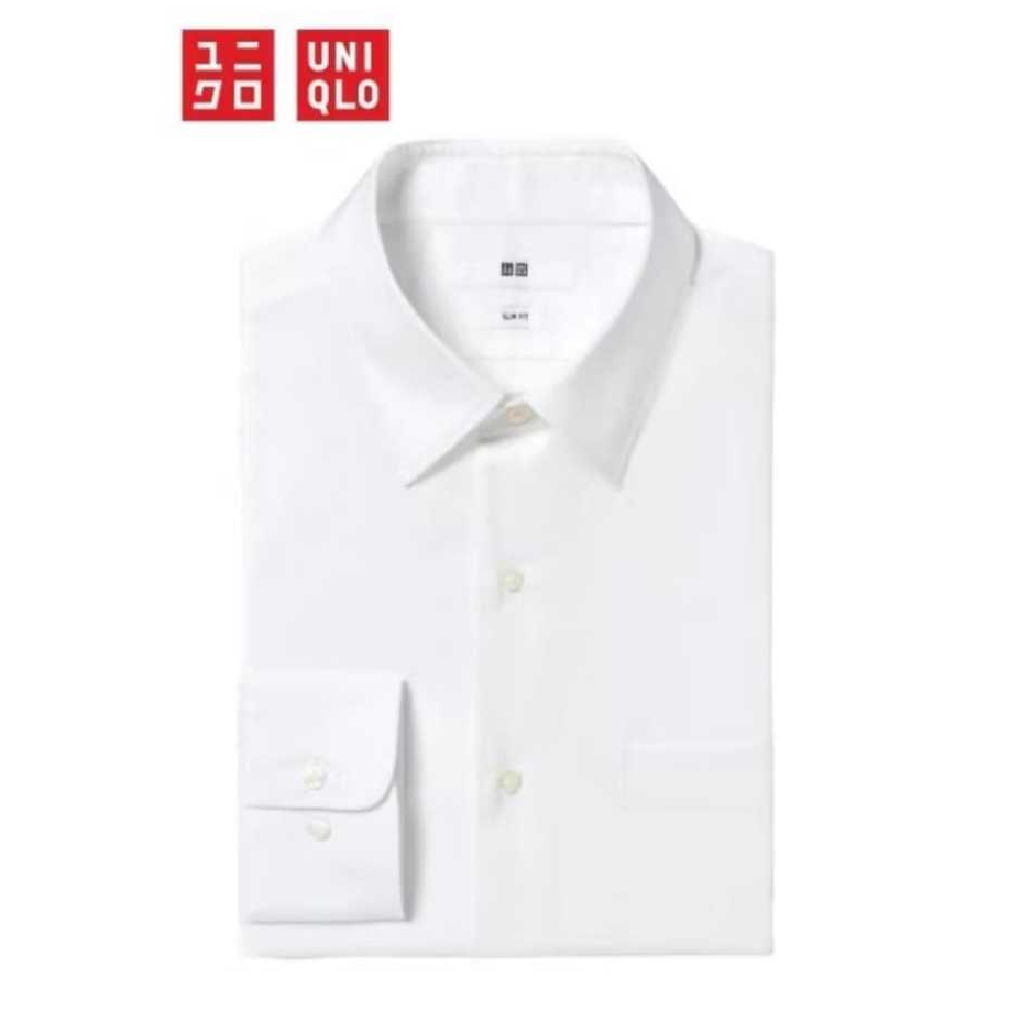 kemeja polos pria uniqlo lengan panjang atasan slimfit ukuran jumbo