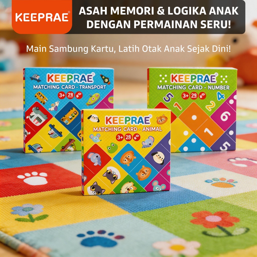 Keeprae Matching Card Permainan Kartu Edukasi Anak Tema Hewan Transportasi Angka 3 Tahun Ke Atas