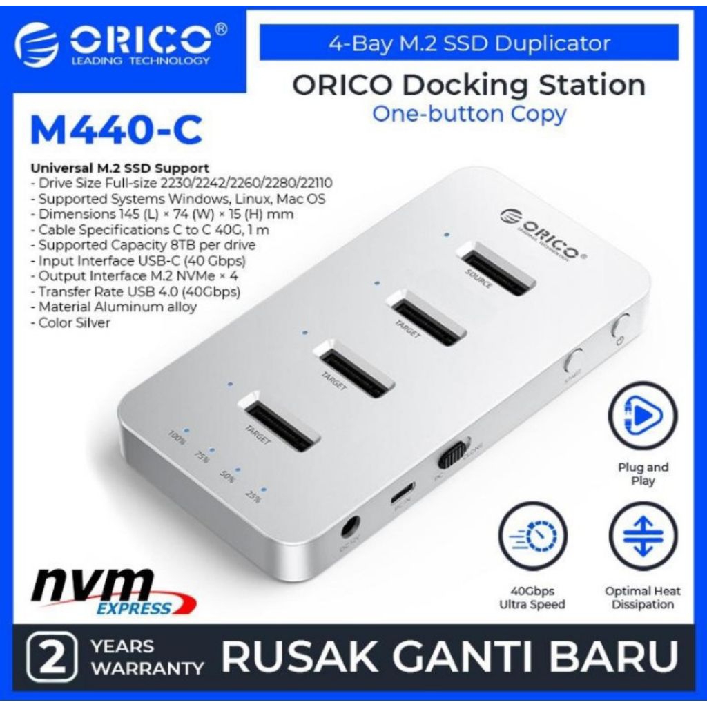 Orico 4 Bay M2 Nvme USB4.0 speed 40Gbps-M440C