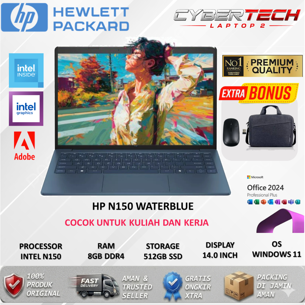Laptop baru Hp 14S Intel N150 RAM 16GB SSD 512GB 14 Inch Windows 11 Laptop Kerja  | Laptop murah Pel