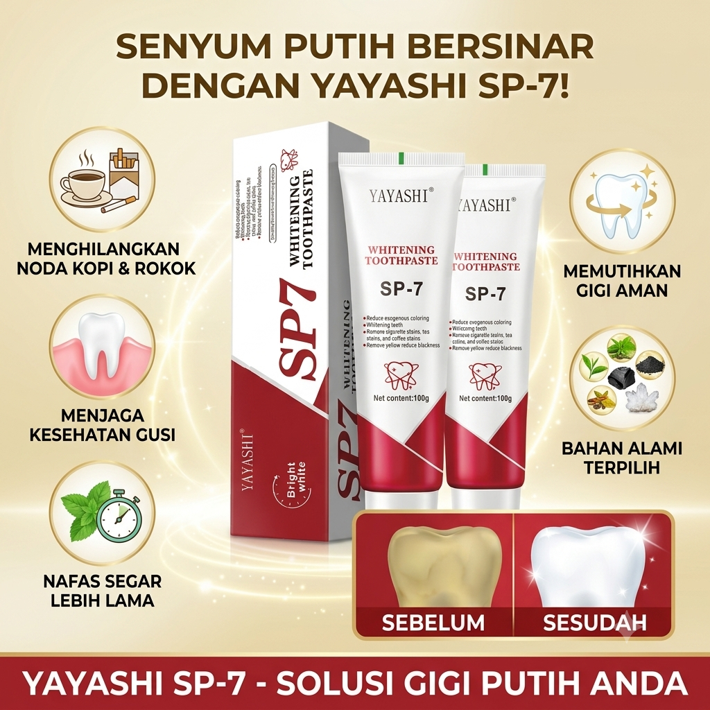 [BELI 1 GRATIS 1] YAYASHI SP-7 Whitening Toothpaste - Paket Beli 1 Gratis 1, Formula Probiotik Ampuh