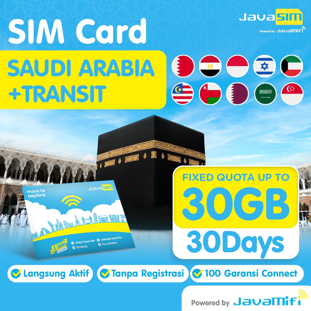 JavaSIM SIM Card Saudi Arabia Transit Countries Fixed Quota 1-5GB | SIM CARD Saudi Arabia dan Transi