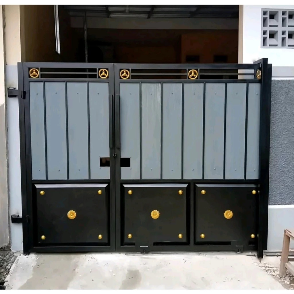 Pintu Gerbang Minimalis Sliding Besi Galvanis GRC Anti Karat Hitam Doff
