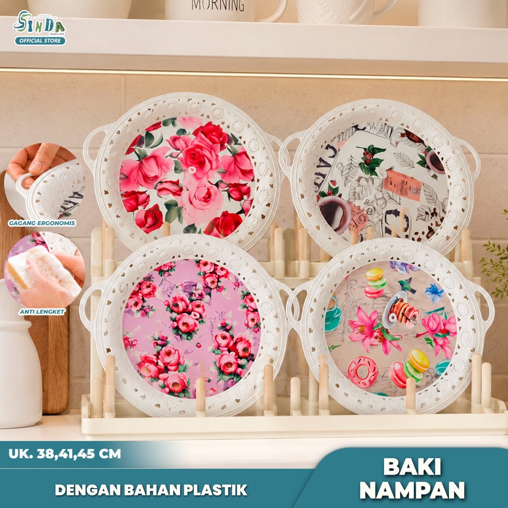 Sinda Baki Bulat Lebar Nampan Besar Random Motif Bunga