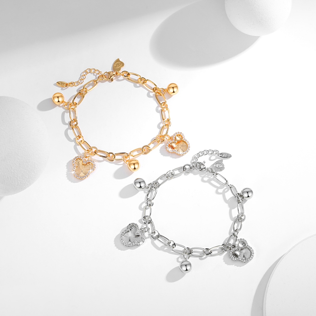 Lanme Jewelry Gelang Jahitan Rantai Wanita Dewasa Mickey Mouse Kristal Berlapis Emas Baja Tahan Kara