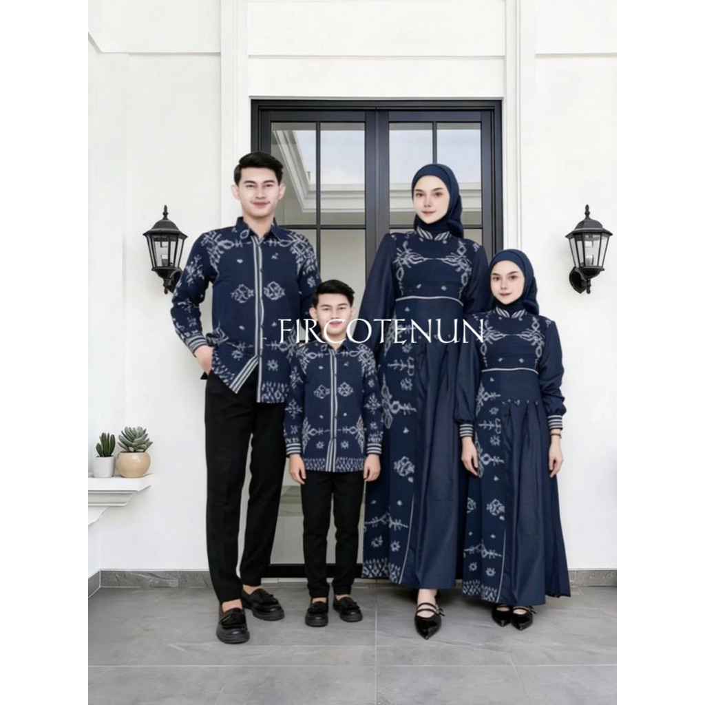 Couple Keluarga Tenun Yura Navy - Sarimbit Keluarga Tenun - Kemeja Tenun Pria & Dress Tenun Wanita M