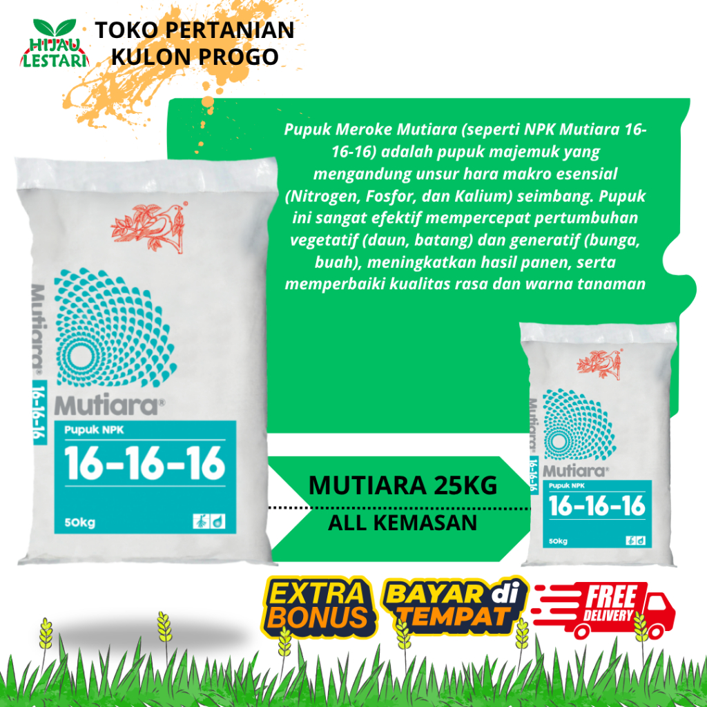 PUPUK NPK MUTIARA 16 16 16 MEROKE | 25Kg | Kemasan Pabrik