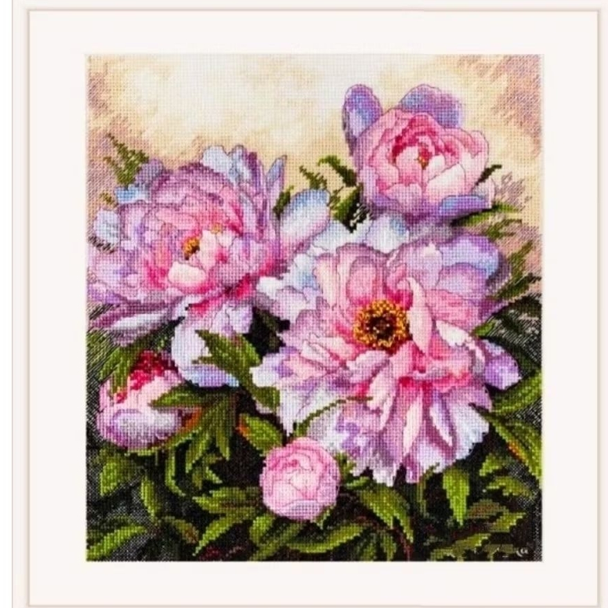 PAKET KRISTIK BUNGA PINK PEONY SHINING POLA KAIN CROSS STITCH 14CT