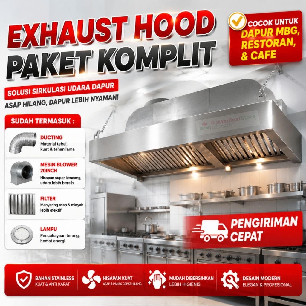 Exhaust Hood Ducting Komplit Penghisap Asap Dapur MBG Restoran Cafe - Hood Kitchen Set Alat Penghisa