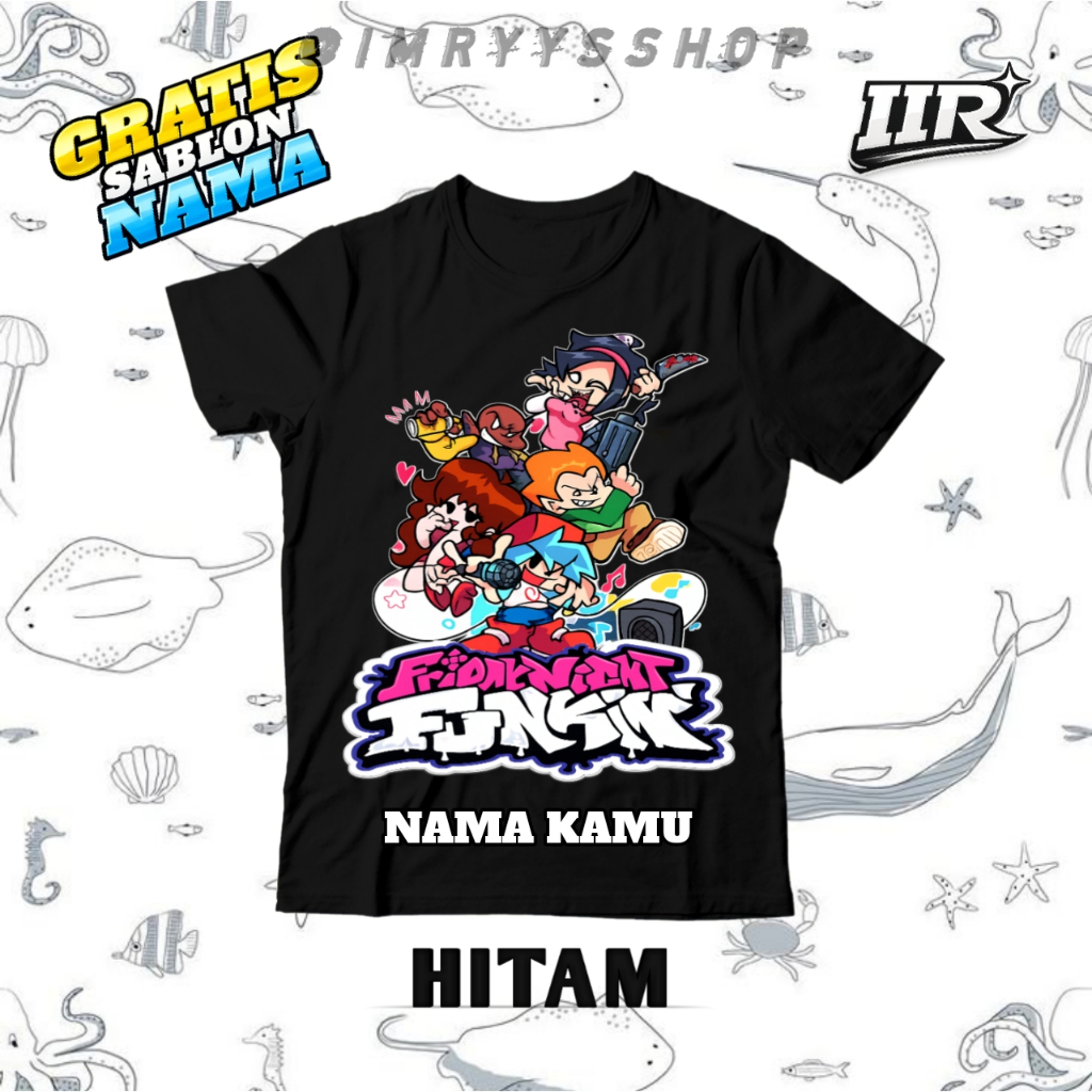 (Free Nama) Kaos Atasan Anak Gambar Game Friday Night Funkin BoyFriend GirlFriend / Baju Friday Nigh