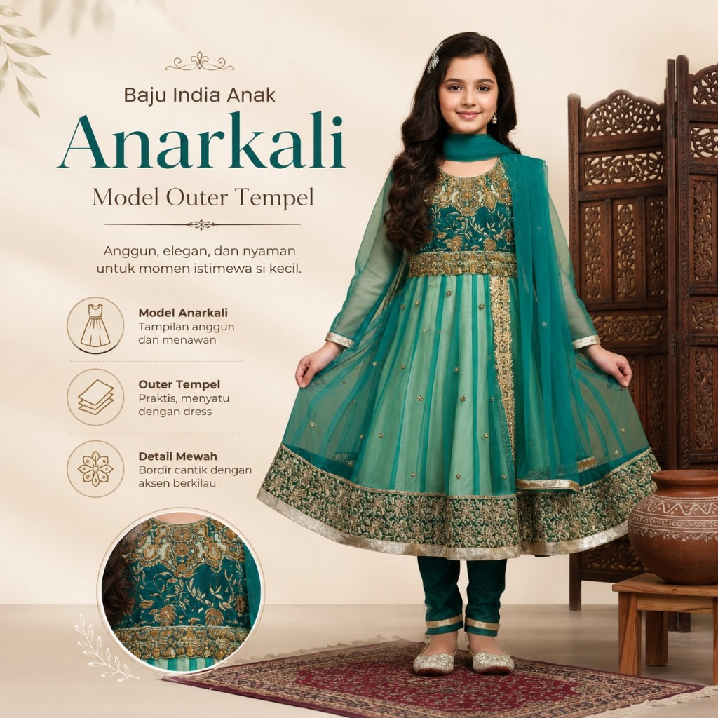 Baju India Anak Anarkali Model Outer Tempel - baju anak perempuan khas india