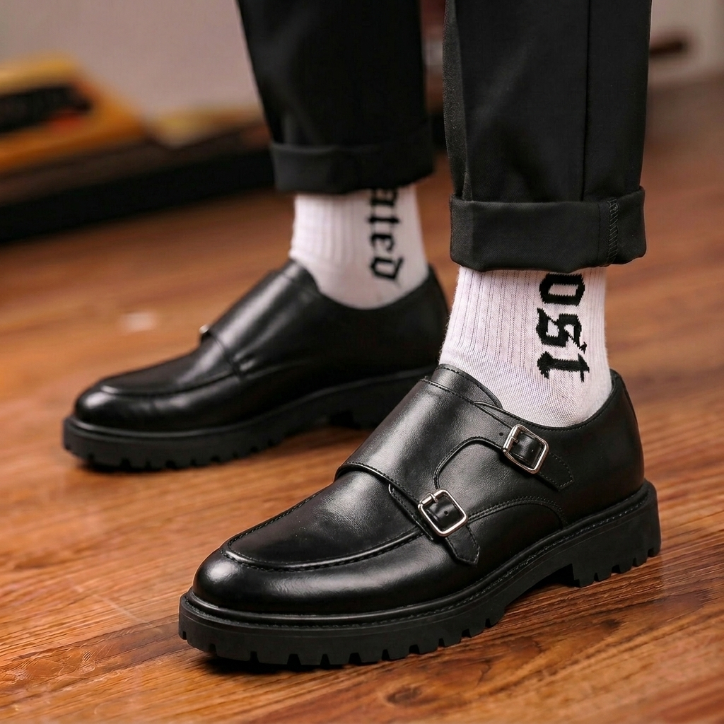 Sepatu Formal Loafers Chunky Sole Tebal Hitam Pria Kerja Ukuran 39-45